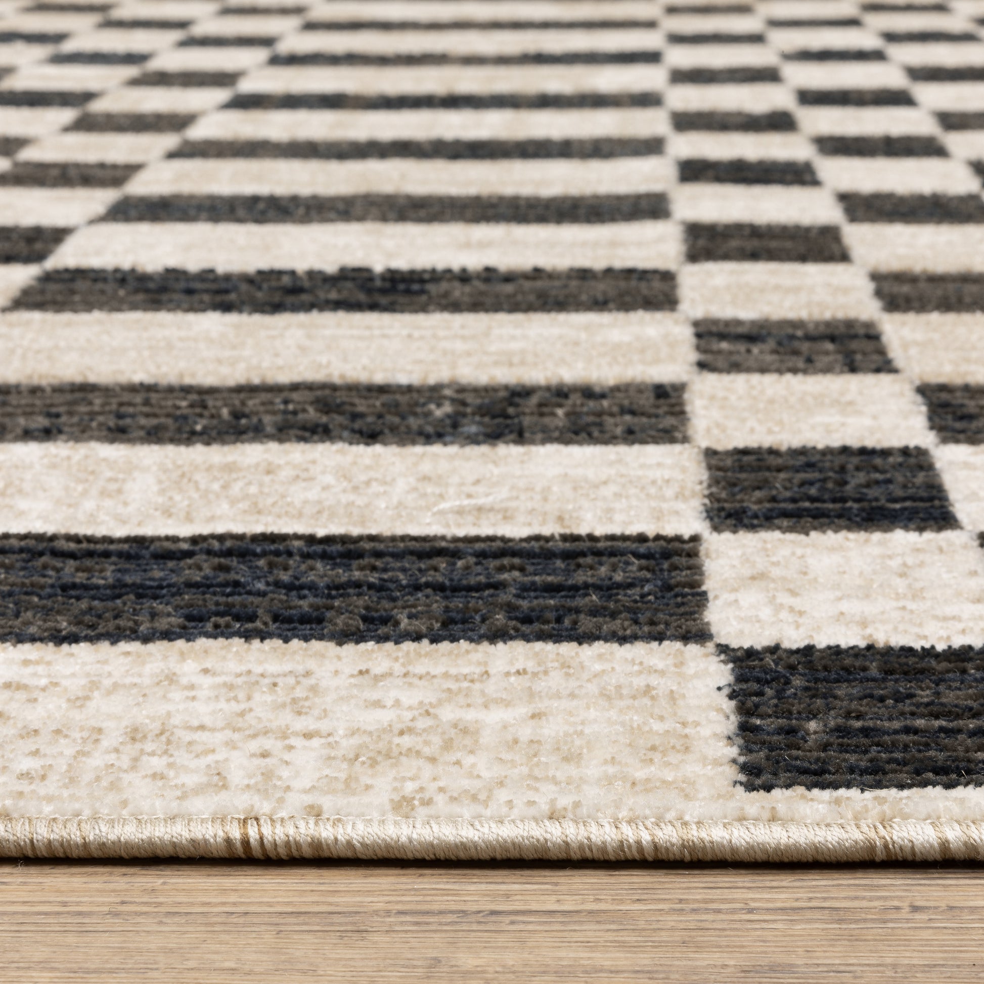 Hunter Geometric Beige/ Black Stripe Cut Pile Rug