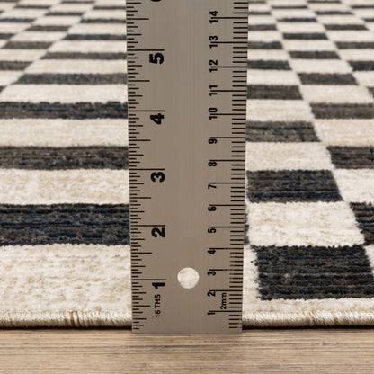 Hunter Geometric Beige/ Black Stripe Cut Pile Rug