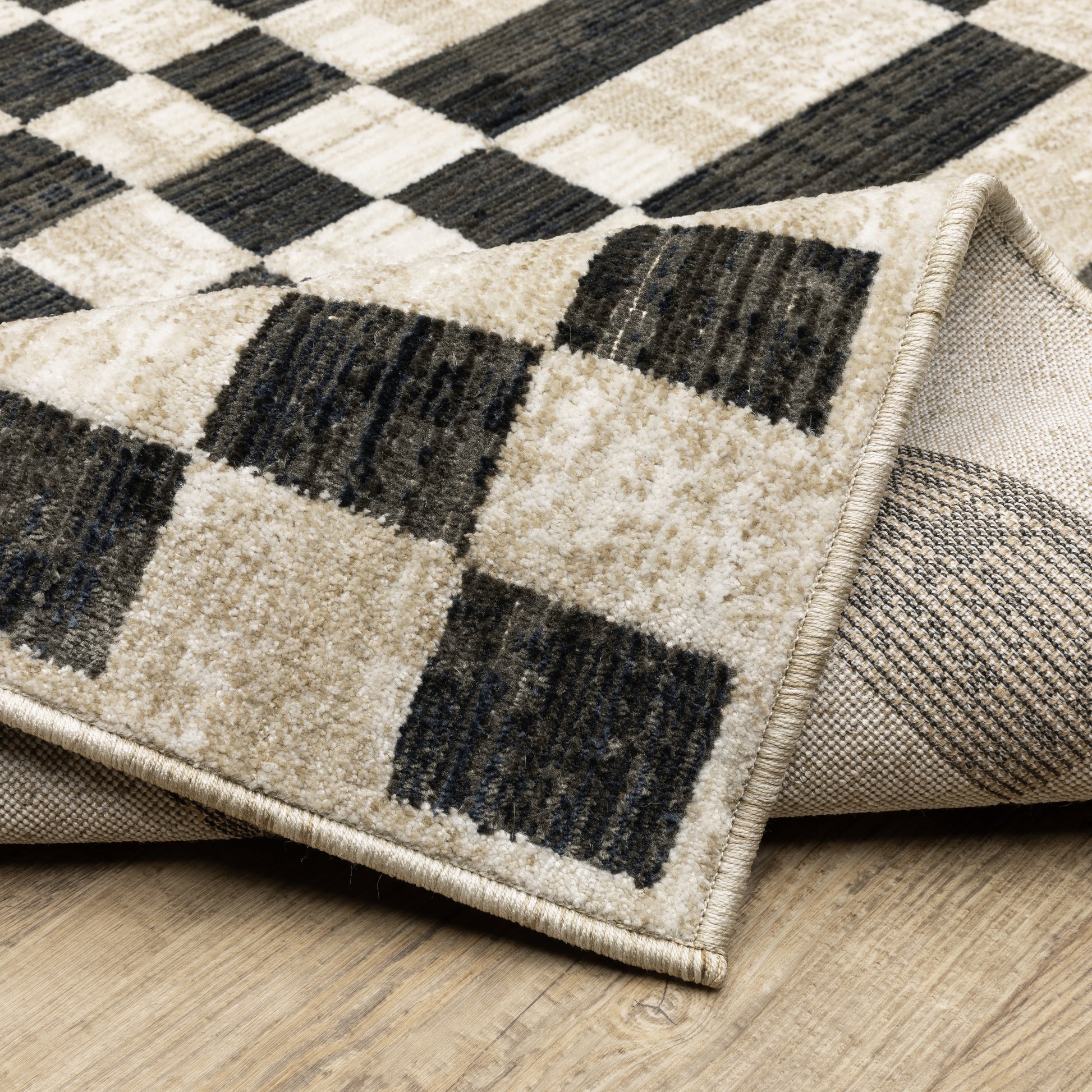 Hunter Geometric Beige/ Black Stripe Cut Pile Rug