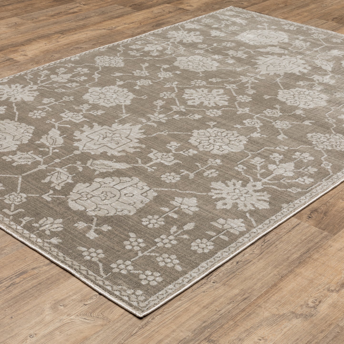 Intrigue Floral Grey/ Grey Oriental Cut Pile Rug
