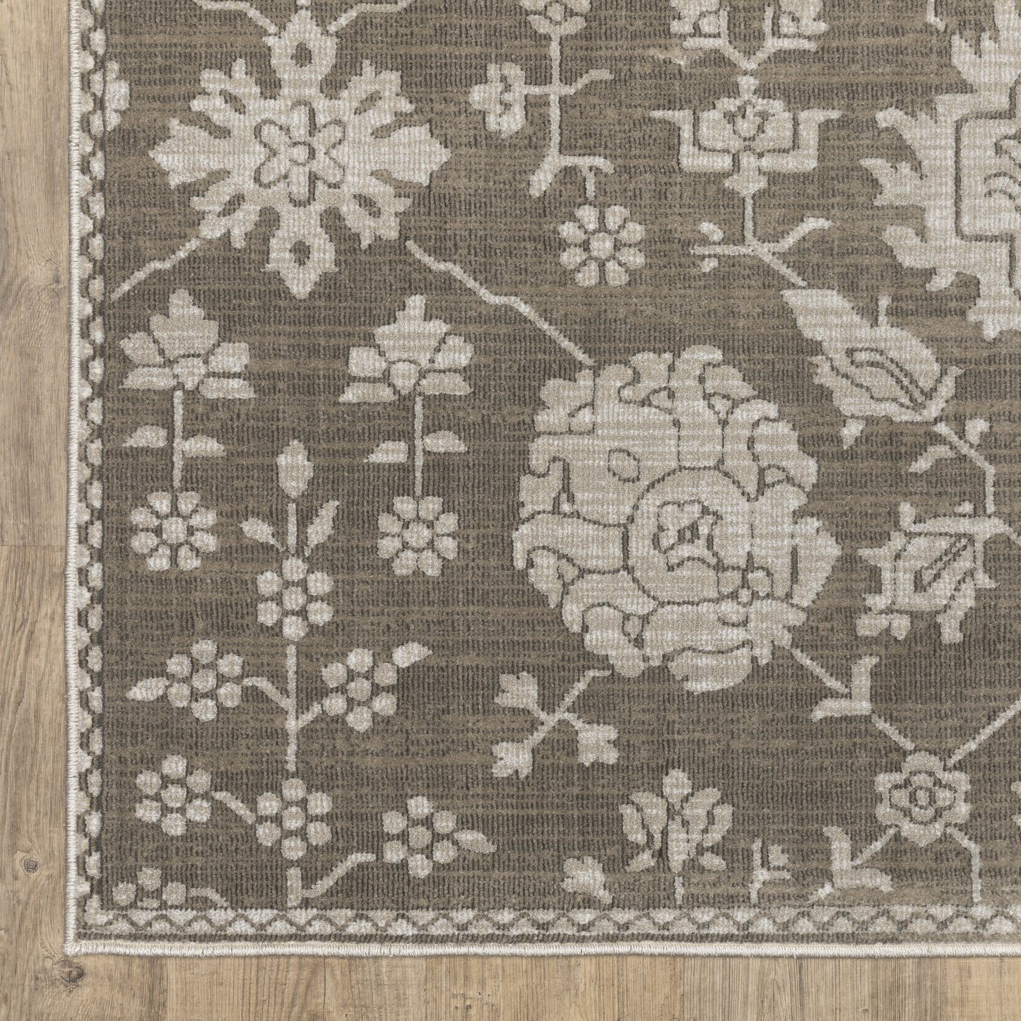 Intrigue Floral Grey/ Grey Oriental Cut Pile Rug