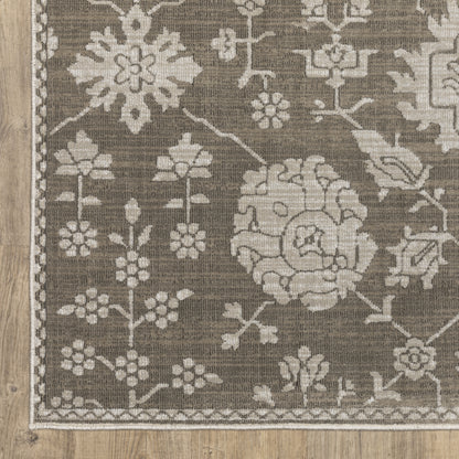 Intrigue Floral Grey/ Grey Oriental Cut Pile Rug