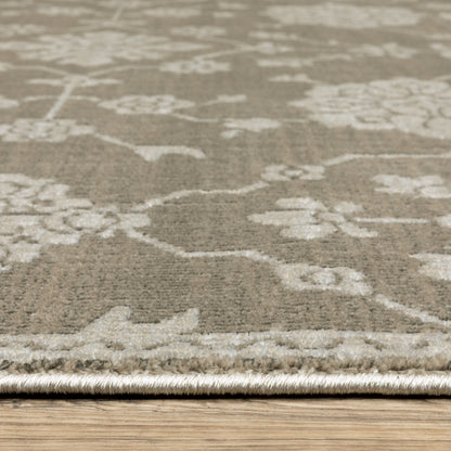 Intrigue Floral Grey/ Grey Oriental Cut Pile Rug