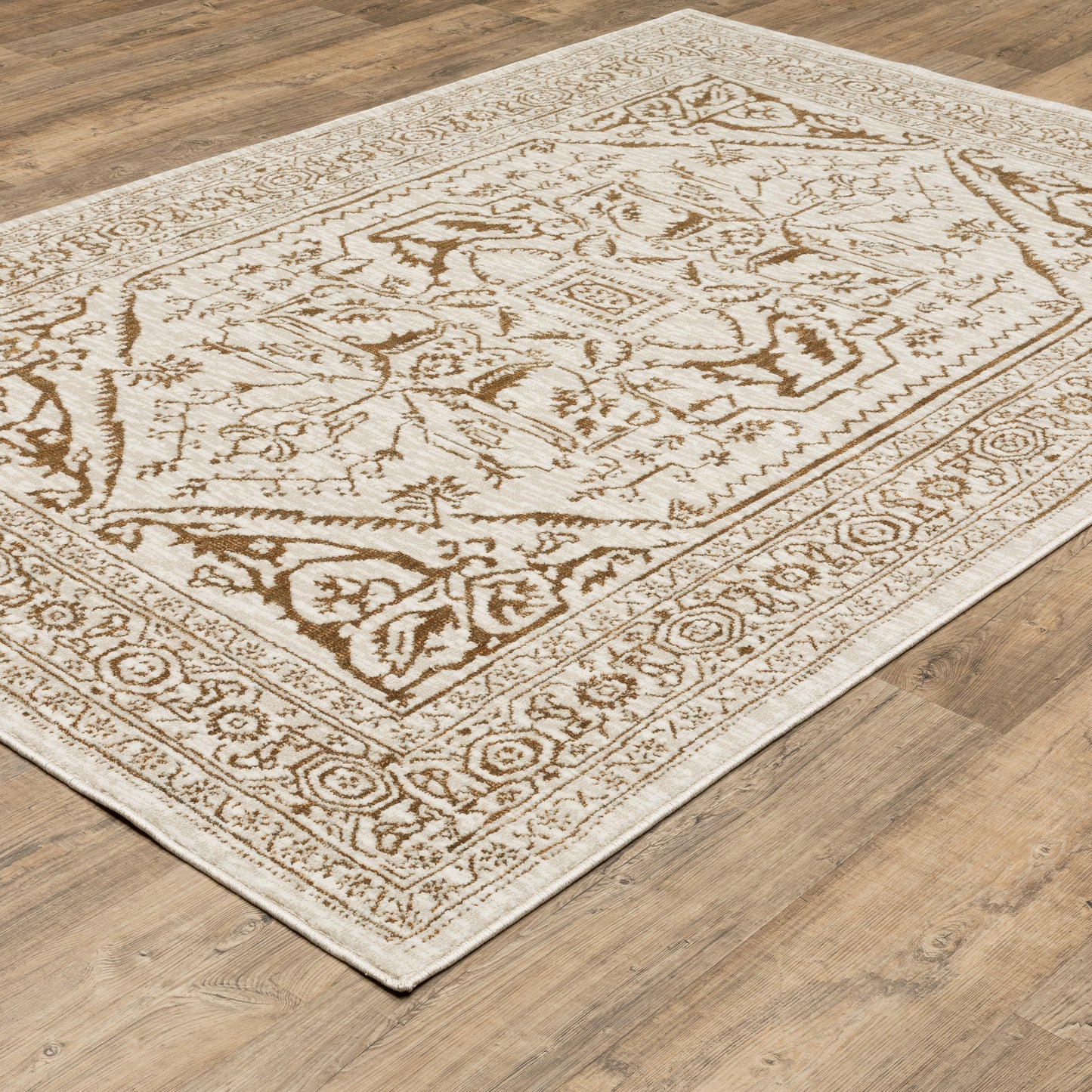 Intrigue Medallion Ivory/ Gold Oriental Cut Pile Rug