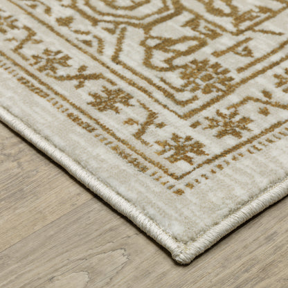Intrigue Medallion Ivory/ Gold Oriental Cut Pile Rug