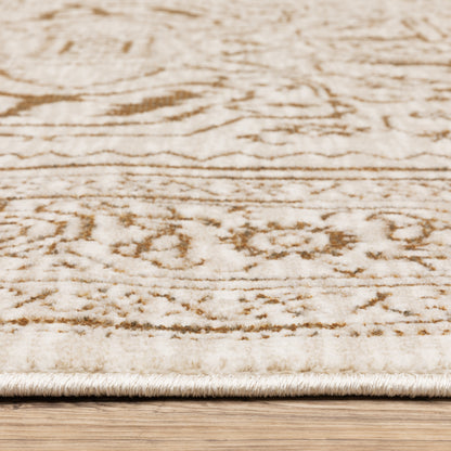 Intrigue Medallion Ivory/ Gold Oriental Cut Pile Rug