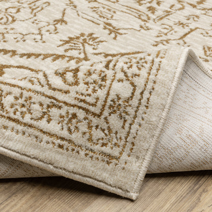 Intrigue Medallion Ivory/ Gold Oriental Cut Pile Rug