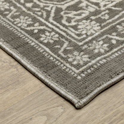Intrigue Medallion Grey/ Ivory Oriental Cut Pile Rug