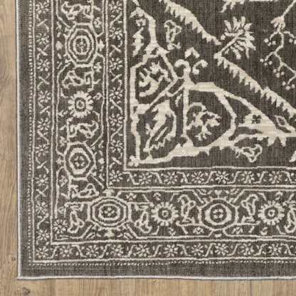 Intrigue Medallion Grey/ Ivory Oriental Cut Pile Rug