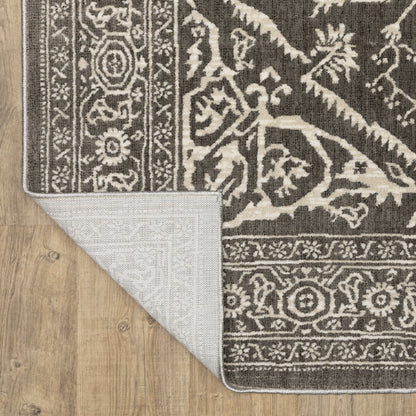 Intrigue Medallion Grey/ Ivory Oriental Cut Pile Rug
