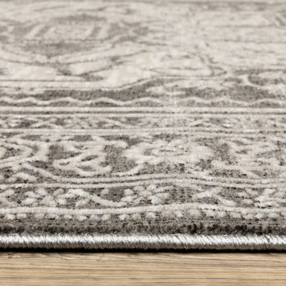 Intrigue Medallion Grey/ Ivory Oriental Cut Pile Rug