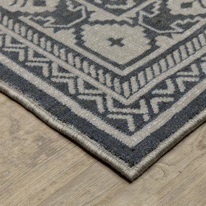 Intrigue Medallion Blue/ Beige Oriental Cut Pile Rug