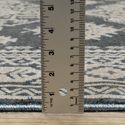 Intrigue Medallion Blue/ Beige Oriental Cut Pile Rug