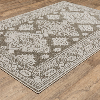 Intrigue Medallion Grey/ Grey Oriental Cut Pile Rug