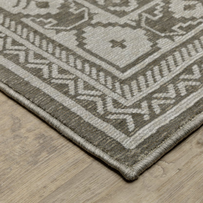 Intrigue Medallion Grey/ Grey Oriental Cut Pile Rug