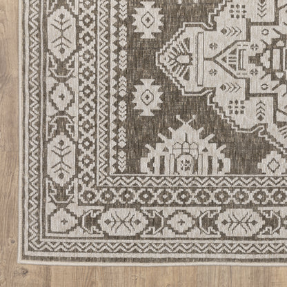 Intrigue Medallion Grey/ Grey Oriental Cut Pile Rug