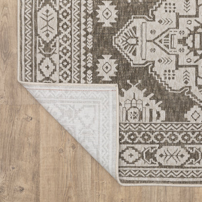 Intrigue Medallion Grey/ Grey Oriental Cut Pile Rug