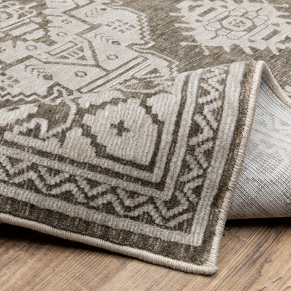 Intrigue Medallion Grey/ Grey Oriental Cut Pile Rug
