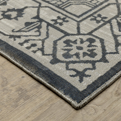 Intrigue Medallion Blue/ Beige Oriental Cut Pile Rug