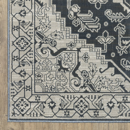 Intrigue Medallion Blue/ Beige Oriental Cut Pile Rug