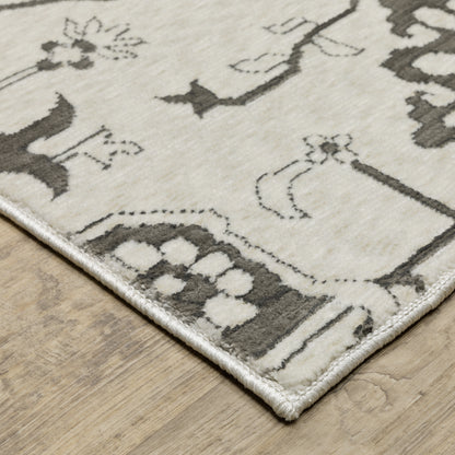 Intrigue Floral Ivory/ Grey Oriental Cut Pile Rug