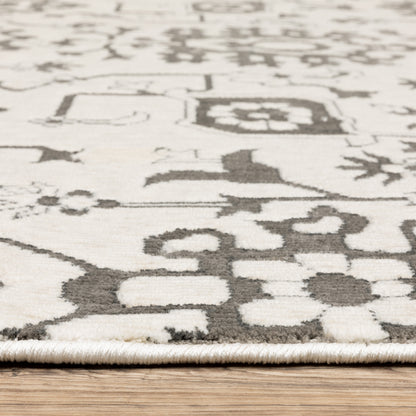 Intrigue Floral Ivory/ Grey Oriental Cut Pile Rug