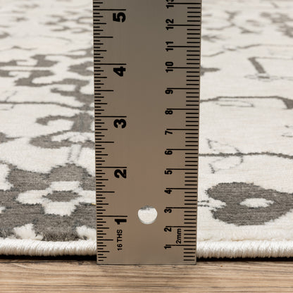 Intrigue Floral Ivory/ Grey Oriental Cut Pile Rug