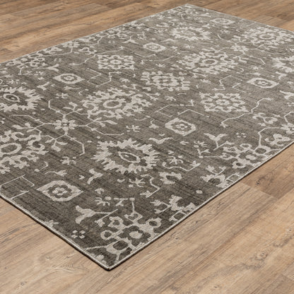 Intrigue Floral Grey/ Beige Oriental Cut Pile Rug