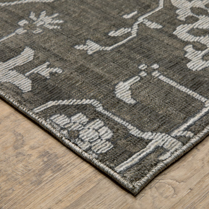 Intrigue Floral Grey/ Beige Oriental Cut Pile Rug