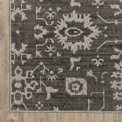 Intrigue Floral Grey/ Beige Oriental Cut Pile Rug