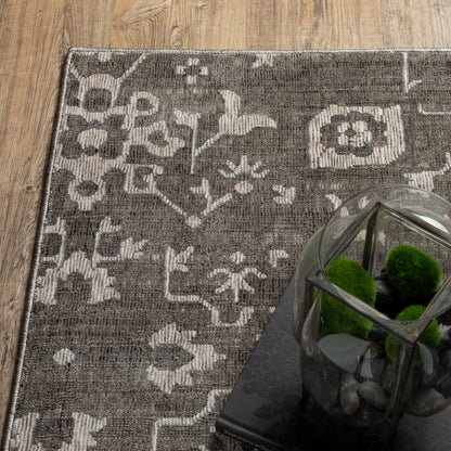 Intrigue Floral Grey/ Beige Oriental Cut Pile Rug