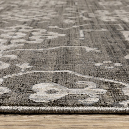 Intrigue Floral Grey/ Beige Oriental Cut Pile Rug