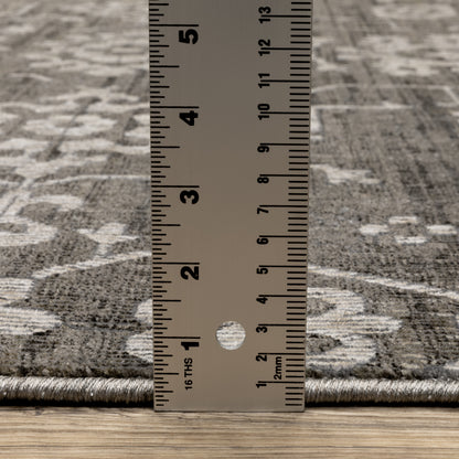 Intrigue Floral Grey/ Beige Oriental Cut Pile Rug