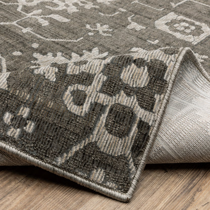 Intrigue Floral Grey/ Beige Oriental Cut Pile Rug