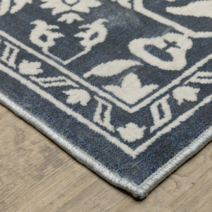 Intrigue Medallion Blue/ Ivory Oriental Cut Pile Rug