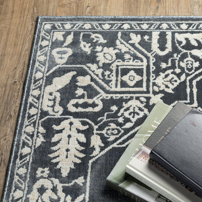 Intrigue Medallion Blue/ Ivory Oriental Cut Pile Rug