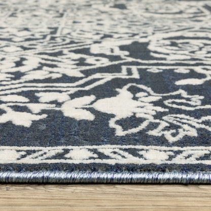 Intrigue Medallion Blue/ Ivory Oriental Cut Pile Rug