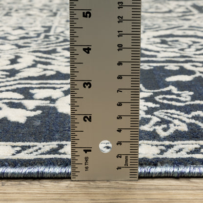 Intrigue Medallion Blue/ Ivory Oriental Cut Pile Rug