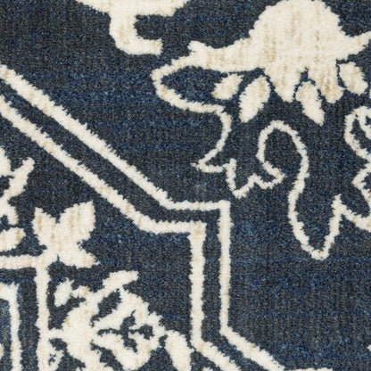 Intrigue Medallion Blue/ Ivory Oriental Cut Pile Rug