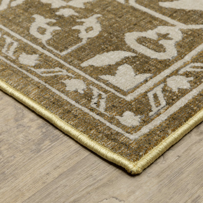 Intrigue Medallion Gold/ Beige Oriental Cut Pile Rug