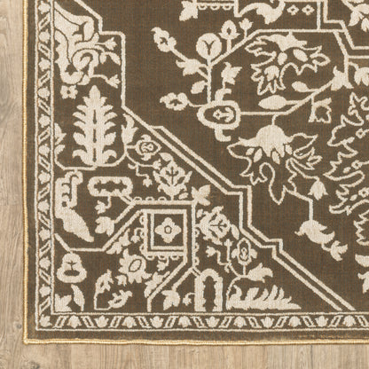 Intrigue Medallion Gold/ Beige Oriental Cut Pile Rug