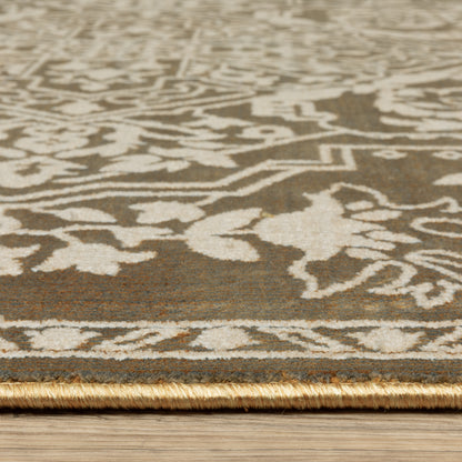 Intrigue Medallion Gold/ Beige Oriental Cut Pile Rug