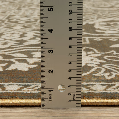 Intrigue Medallion Gold/ Beige Oriental Cut Pile Rug