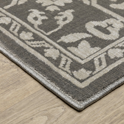 Intrigue Medallion Beige/ Grey Oriental Cut Pile Rug