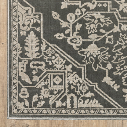 Intrigue Medallion Beige/ Grey Oriental Cut Pile Rug