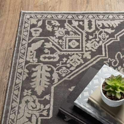 Intrigue Medallion Beige/ Grey Oriental Cut Pile Rug
