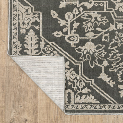 Intrigue Medallion Beige/ Grey Oriental Cut Pile Rug