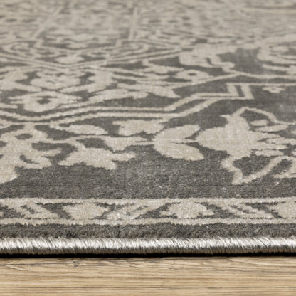 Intrigue Medallion Beige/ Grey Oriental Cut Pile Rug