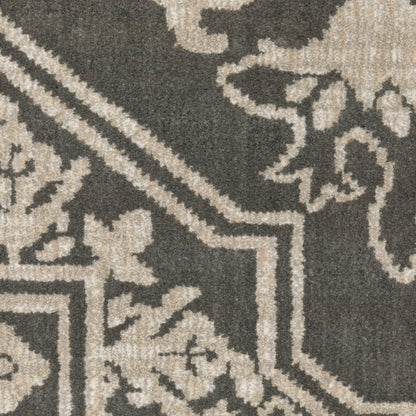 Intrigue Medallion Beige/ Grey Oriental Cut Pile Rug
