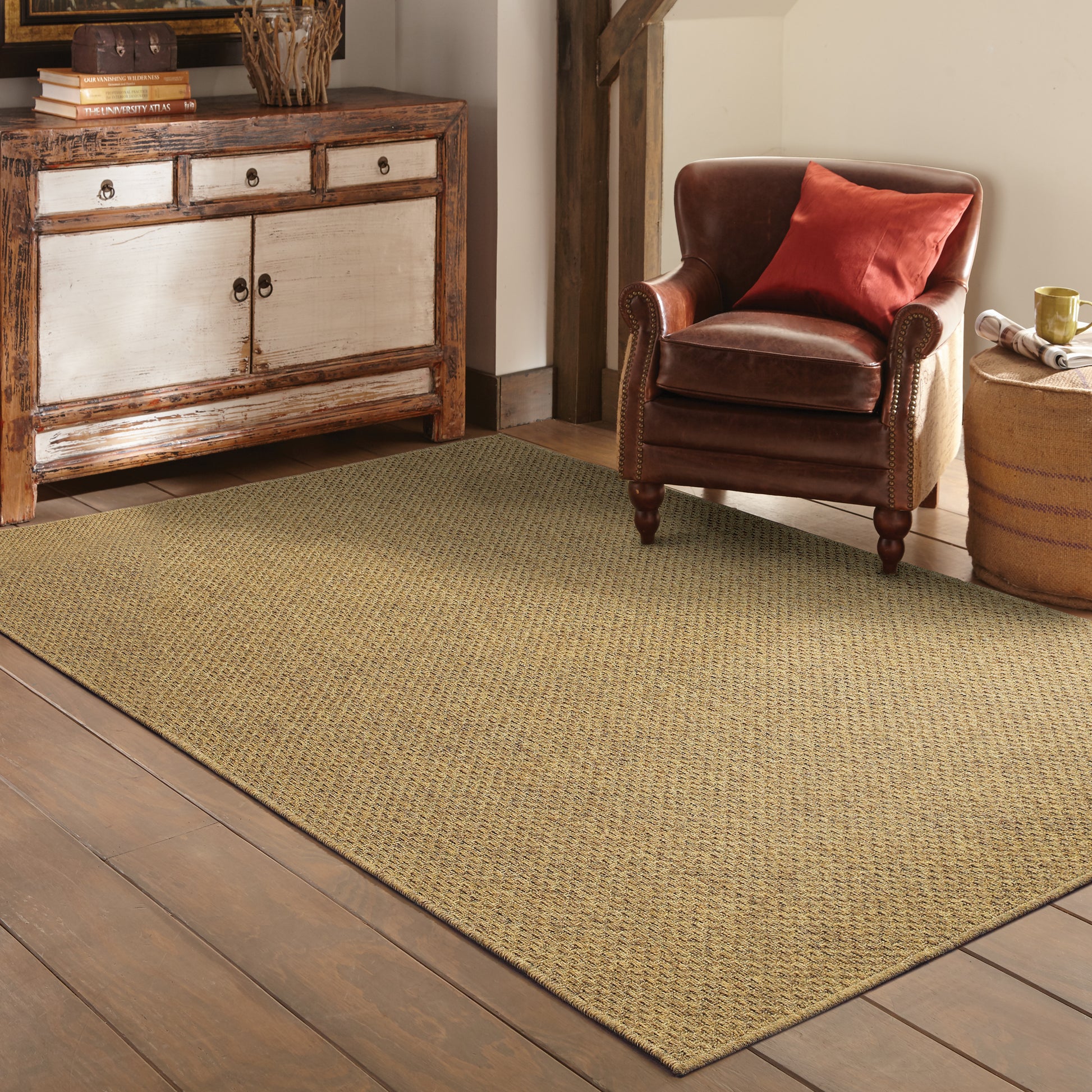 Karavia Solid Tan/ Tan Abstract Flat Weave Rug